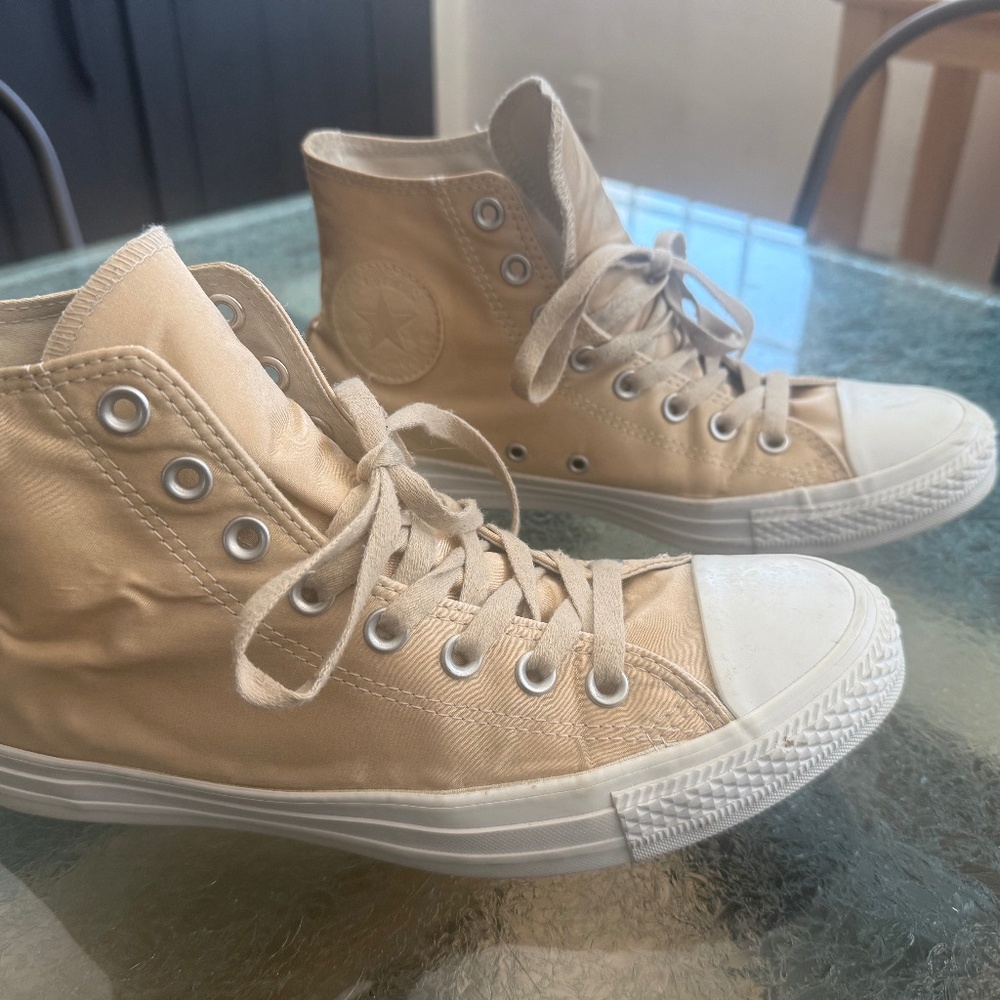 Converse Parchment Sneakers  Shiny Gold High Top All Star Shoes.Womens 10